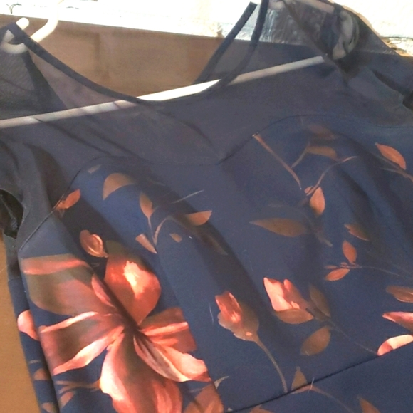 Navy & rose shimmer flower detail with sheer navy cap sleeves - Picture 4 of 7